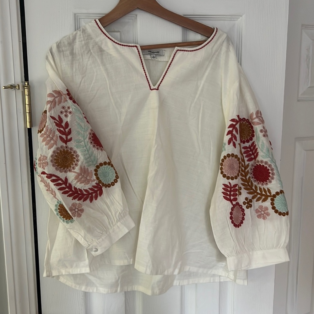 Madewell embroidered cotton blouse size XL